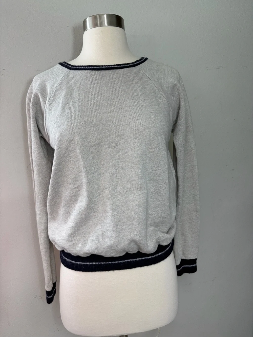 J. Crew Navy and Light Gray Knit Pullover size s 100% Cotton and wool trim